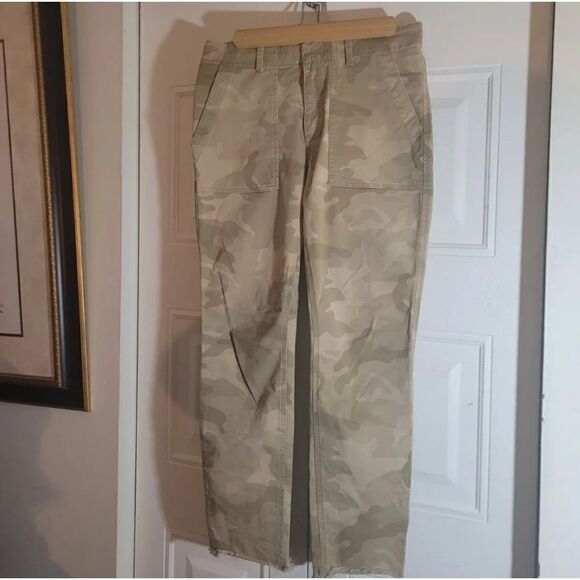 NILI Lotan Jenna Pants Sz2 Brown Camo Trousers Cotton khaki Stretch NWOT Raw Hem - Picture 1 of 9